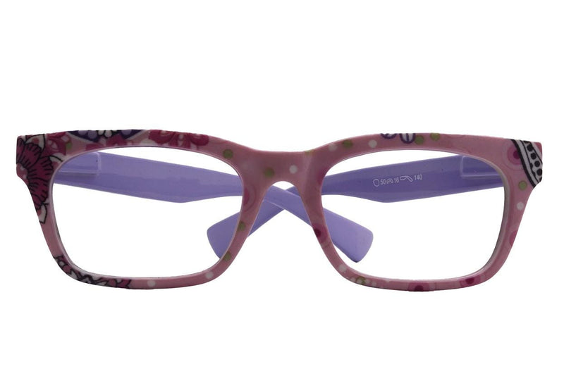 Jigsy, (Premium) Reading Glasses, High End Fashion Reader,+1.25 to +3 Magnifiers, (Purple) Flower Print, Square Frame. NY Fifth Avenue