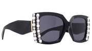 Penelope, Bling Women's Sunglasses, Handmade with Clear Genuine European Crystals, (Black ) Square. 100% UV Protection. NY Fifth Avenue