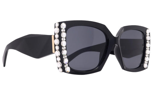 Penelope, Bling Women's Sunglasses, Handmade with Clear Genuine European Crystals, (Black ) Square. 100% UV Protection. NY Fifth Avenue