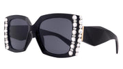 Penelope, Bling Women's Sunglasses, Handmade with Clear Genuine European Crystals, (Black ) Square. 100% UV Protection. NY Fifth Avenue