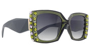 Penelope, Bling Women's Sunglasses Handmade with Olivine w AB Genuine European Crystals, Black Square.100% UV Protection. NY Fifth Avenue