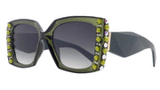 Penelope, Bling Women's Sunglasses Handmade with Olivine w AB Genuine European Crystals, Black Square.100% UV Protection. NY Fifth Avenue