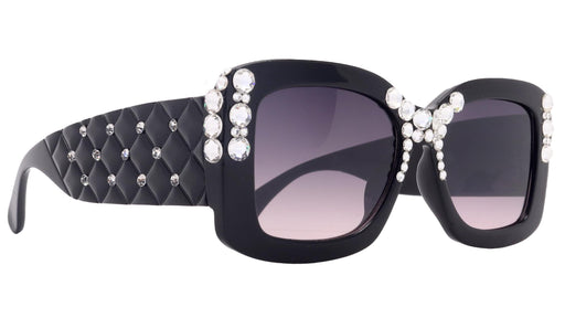 Vivienne, Bling Women's Sunglasses are handmade with Clear Genuine European Crystals, Black Square.100% UV Protection. NY Fifth Avenue