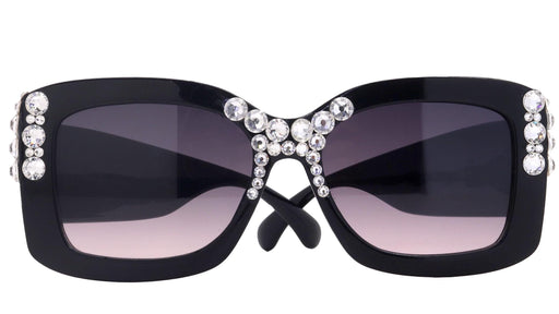 Vivienne, Bling Women's Sunglasses are handmade with Clear Genuine European Crystals, Black Square.100% UV Protection. NY Fifth Avenue