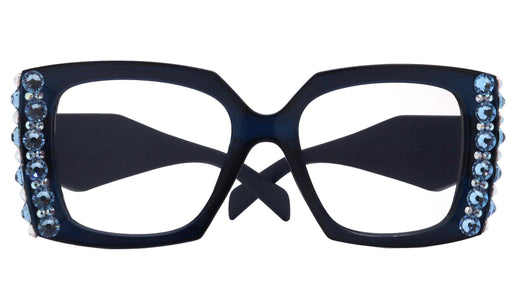 Penelope, Bling Reading Glasses for Women, Handmade with Aquamarine n AB Genuine European Crystals, Black, Square. NY Fifth Avenue