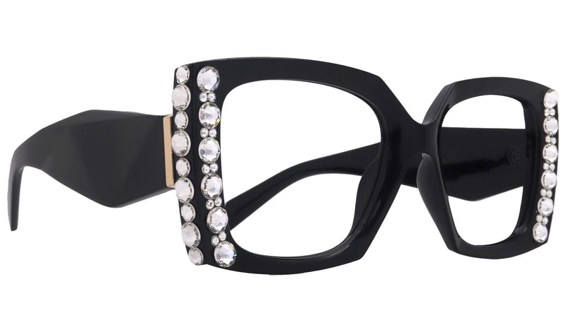 Penelope, Bling Reading Glasses for Women, Handmade with Clear Genuine European Crystals, Black, Square. NY Fifth Avenue”
