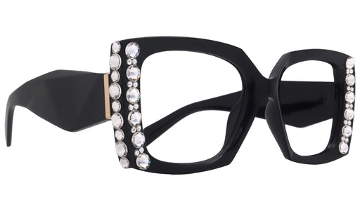 Penelope, Bling Reading Glasses for Women, Handmade with Clear Genuine European Crystals, Black, Square. NY Fifth Avenue”