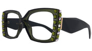 Penelope, Bling Reading Glasses for Women, Handmade with Olivine n AB Genuine European Crystals, Green, Square. NY Fifth Avenue”