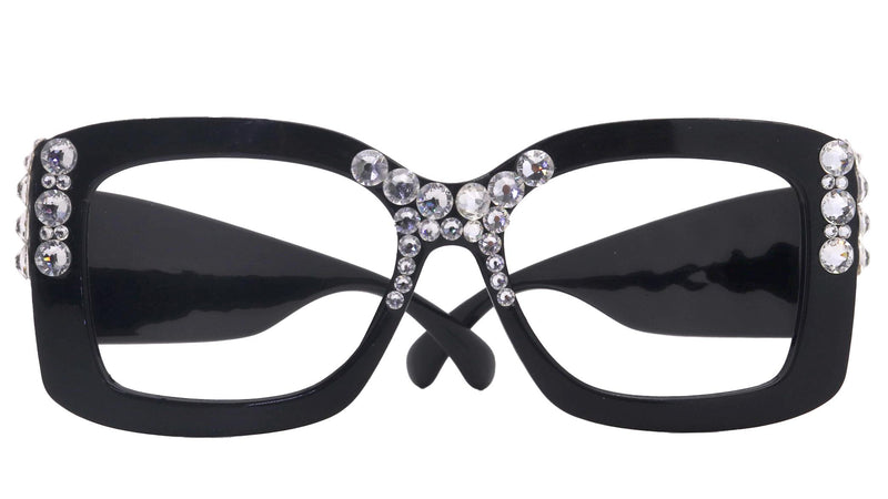 Vivienne, Bling Reading Glasses for Women, Handmade with Clear Genuine European Crystals, Black, Square. NY Fifth Avenue”