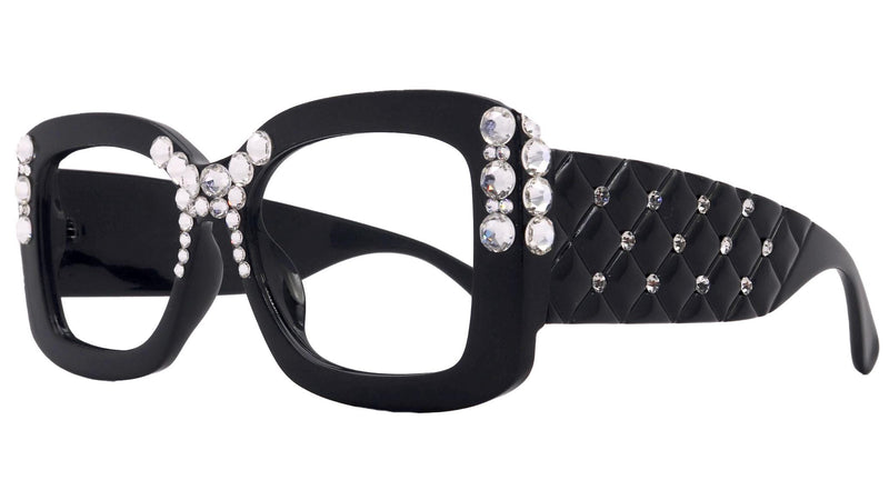 Vivienne, Bling Reading Glasses for Women, Handmade with Clear Genuine European Crystals, Black, Square. NY Fifth Avenue”