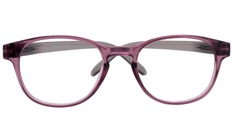 Premium Reading Glasses High End Readers +1.25..+3 Magnifying Glasses, Round Frame. (Transparent Purple, Transparent Gray) NY Fifth Avenue.