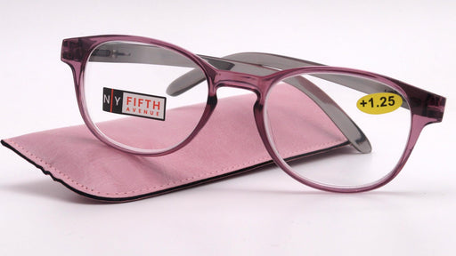 Premium Reading Glasses High End Readers +1.25..+3 Magnifying Glasses, Round Frame. (Transparent Purple, Transparent Gray) NY Fifth Avenue.
