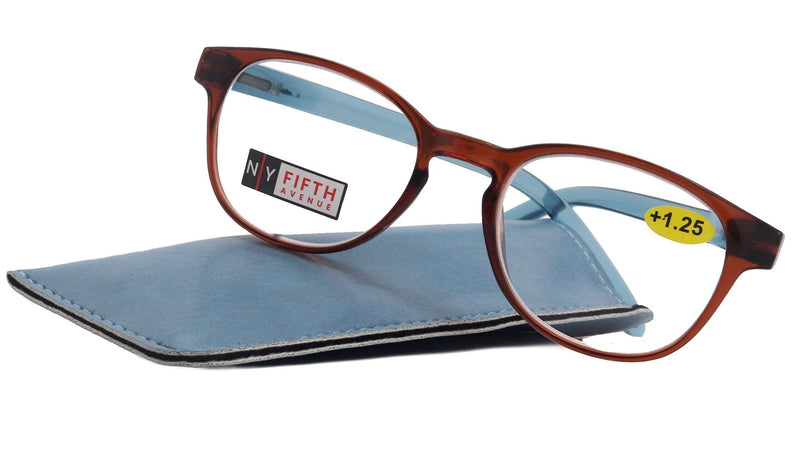 Premium Reading Glasses High End Readers +1.25..+3 Magnifying Glasses, Round Frame. (Transparent Purple, Transparent Gray) NY Fifth Avenue.