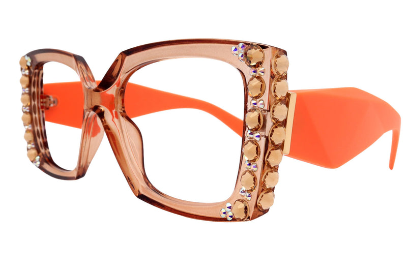 Penelope, Bling Reading Glasses for Women, Handmade with Light Colorado N AB Genuine European Crystals, transparent Square. NY Fifth Avenue
