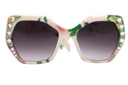 Virginia, Oversized Bling Sunglasses, Large Frame, W Clear, Peridot and Rose European Cristals. Trendy Style, NY Fifth Avenue