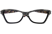 Avian, (Bling) Women Reading Glasses w (Full TOP) (Hematite) Genuine European Crystals, Cat Eye (Black w Leopard ) NY Fifth Avenue.