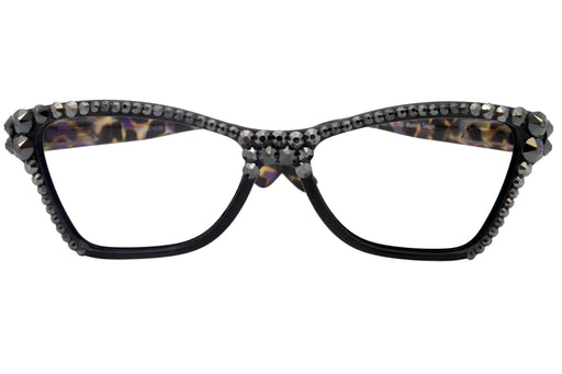 Avian, (Bling) Women Reading Glasses w (Full TOP) (Hematite) Genuine European Crystals, Cat Eye (Black w Leopard ) NY Fifth Avenue.