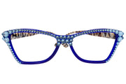 Avian, (Bling) Women Reading Glasses w (Full TOP) (Aquamarine) Genuine European Crystals, Cat Eye ( w Leopard ) NY Fifth Avenue.