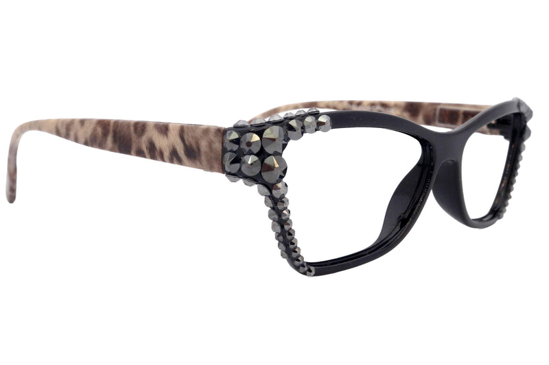 Avian, (Bling) Women Reading Glasses w (Hematite) Genuine European Crystals, Magnifying Cat Eye (Black) NY Fifth Avenue