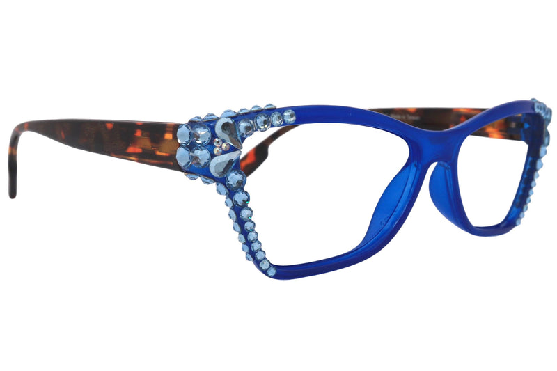 Avian, (Bling) Women Reading Glasses w (Aquamarine) Genuine European Crystals, Magnifying Cat Eye (Blue) NY Fifth Avenue