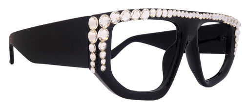 Goliath, Luxury Square Reading Glasses Black, Clear Genuine European Crystals, Hand Crystallized in USA, NY Fifth Avenue