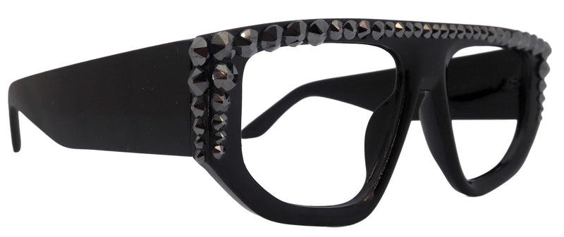 Goliath, Luxury Square Reading Glasses Black, Hematite Genuine European Crystals, Hand Crystallized in the USA, NY Fifth Avenue