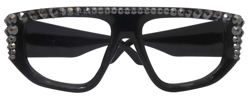 Goliath, Luxury Square Reading Glasses Black, Hematite Genuine European Crystals, Hand Crystallized in the USA, NY Fifth Avenue