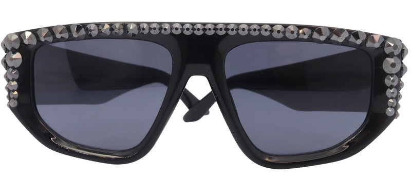 Goliath, Luxury Square SUNGLASSES Black, Hematite Genuine European Crystals, Hand Crystallized in USA, NY Fifth Avenue