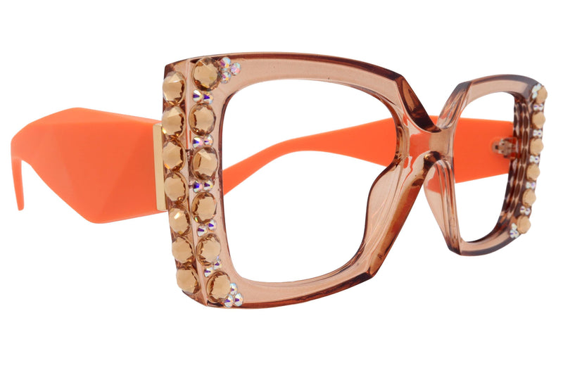 Penelope, Bling Reading Glasses for Women, Handmade with Light Colorado N AB Genuine European Crystals, transparent Square. NY Fifth Avenue