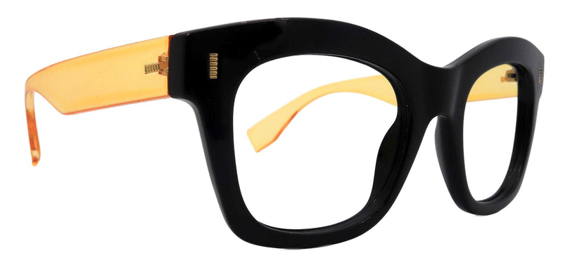 Montclair, Black (Yellow) Oversized Reading Glasses for Women, Big Square High-End Magnifying Readers, by NY Fifth Avenue