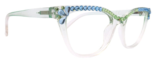 Vivienne, Bling Reading Glasses for Women, Handmade with Aquamarine/Pridot Genuine European Crystals, Transparent Frame. NY Fifth Avenue