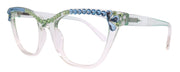 Vivienne, Bling Reading Glasses for Women, Handmade with Aquamarine/Pridot Genuine European Crystals, Transparent Frame. NY Fifth Avenue