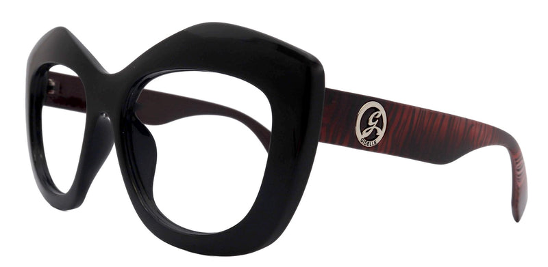 Sedona Black & Red Stripe Women's Reading Glasses – Oversized Square Frame with Scratch Resistant CR39 Lenses