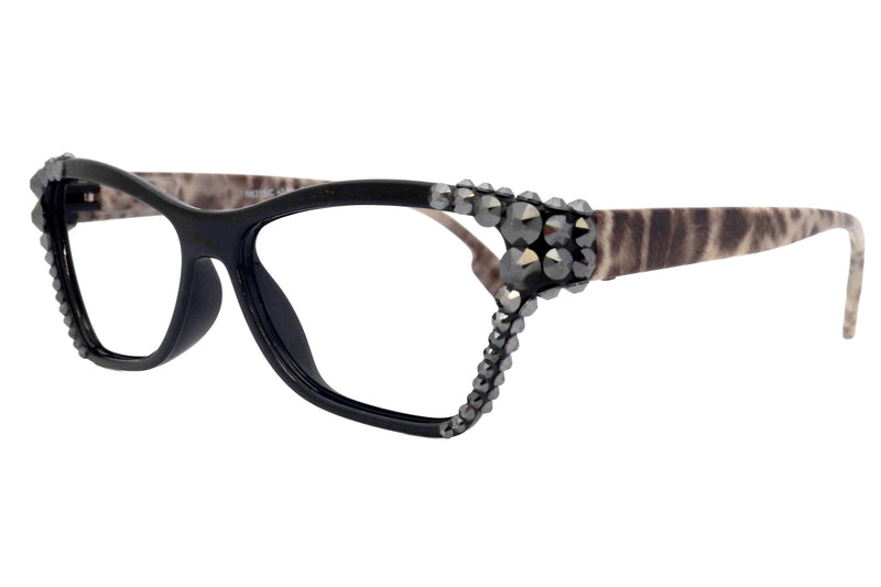 Avian, (Bling) Women Reading Glasses w (Hematite) Genuine European Crystals, Magnifying Cat Eye (Black) NY Fifth Avenue