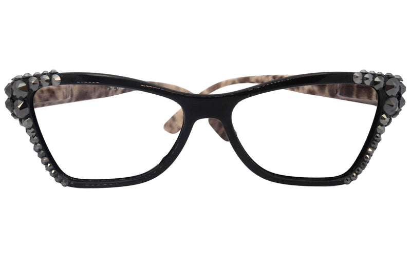 Avian, (Bling) Women Reading Glasses w (Hematite) Genuine European Crystals, Magnifying Cat Eye (Black) NY Fifth Avenue