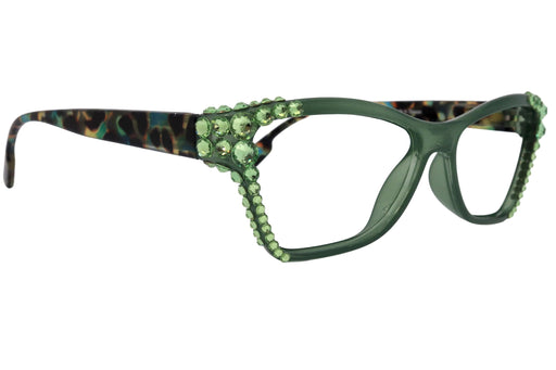 Avian, (Bling) Women Reading Glasses w (Peridot) Genuine European Crystals, Magnifying Cat Eye (Green) NY Fifth Avenue