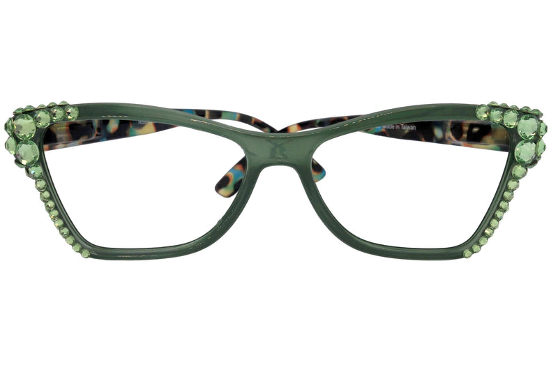 Avian, (Bling) Women Reading Glasses w (Peridot) Genuine European Crystals, Magnifying Cat Eye (Green) NY Fifth Avenue