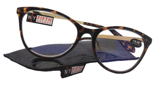 Catittude, (Premium) Reading Glasses, +1.00 to 6.00 Magnifying Eyeglass, CatEye (Tortoiseshell) W Gold Metal temples. NY Fifth Avenue