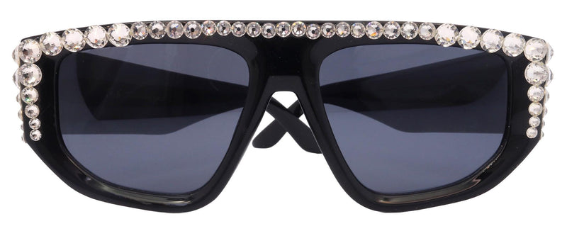 Goliath, Luxury Square SUNGLASSES Black, Clear Genuine European Crystals, Hand Crystallized in USA, NY Fifth Avenue