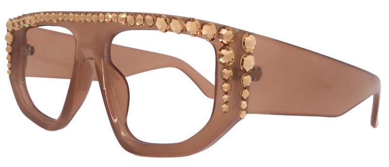 Goliath, Luxury Square Reading Glasses Beige, Light Colorado Genuine European Crystals, Hand Crystallized in the USA, NY Fifth Avenue