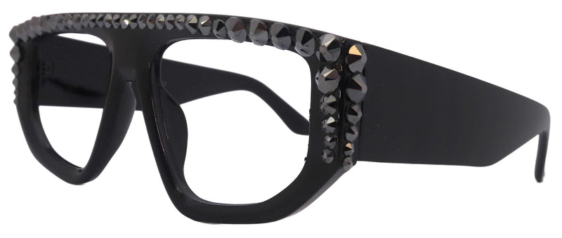 Goliath, Luxury Square Reading Glasses Black, Hematite Genuine European Crystals, Hand Crystallized in the USA, NY Fifth Avenue