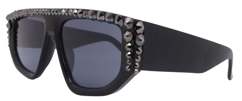 Goliath, Luxury Square SUNGLASSES Black, Hematite Genuine European Crystals, Hand Crystallized in USA, NY Fifth Avenue