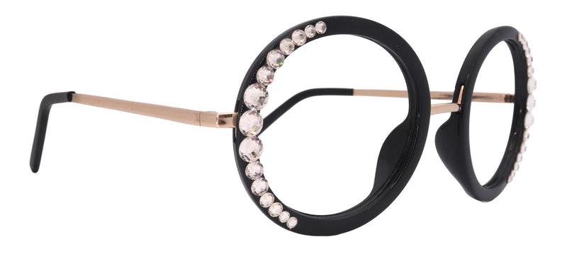 Lexington, Bling Black Round Large Oversized Glasses, W clear European crystals, High End Reading Magnifying eyeglasses, NY Fifth Avenue