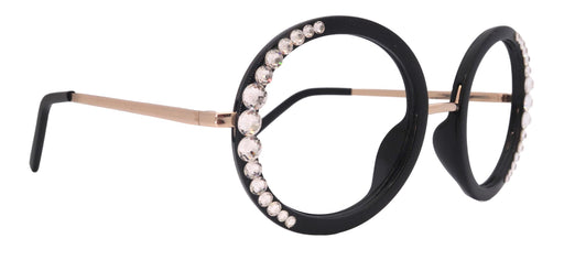 Lexington, Bling Black Round Large Oversized Glasses, W clear European crystals, High End Reading Magnifying eyeglasses, NY Fifth Avenue