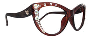 Catwalk, (Bling) Cat Eyes, Women Reading Glasses Adorned W (AB) Genuine European Crystals (Brown) Frame, NY Fifth Avenue.
