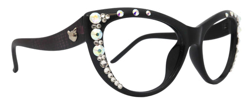 Catwalk, (Bling) Cat Eyes, Women Reading Glasses Adorned W (AB) Genuine European Crystals (Black) Frame, NY Fifth Avenue.