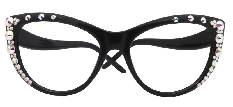 Catwalk, (Bling) Cat Eyes, Women Reading Glasses Adorned W (AB) Genuine European Crystals (Black) Frame, NY Fifth Avenue.