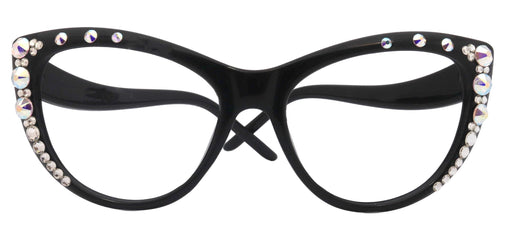 Catwalk, (Bling) Cat Eyes, Women Reading Glasses Adorned W (AB) Genuine European Crystals (Black) Frame, NY Fifth Avenue.