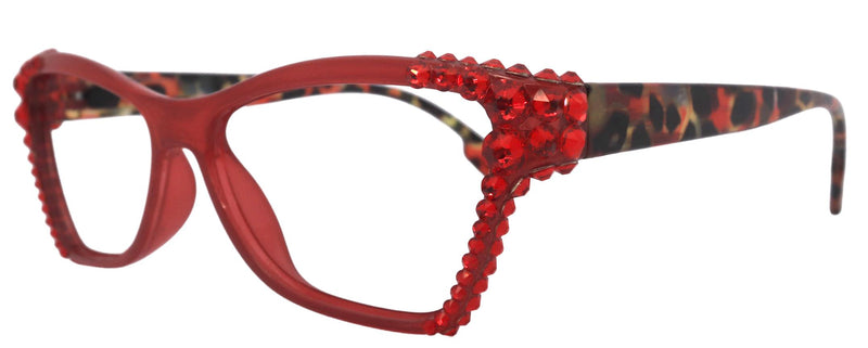 Avian Women’s Bling Reading Glasses Cat Eye Red Frame with Light Siam Genuine European Crystals, (Red) +1.00 to +5.00 by NY Fifth Avenue