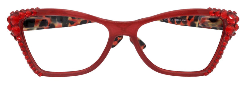 Avian Women’s Bling Reading Glasses Cat Eye Red Frame with Light Siam Genuine European Crystals, (Red) +1.00 to +5.00 by NY Fifth Avenue